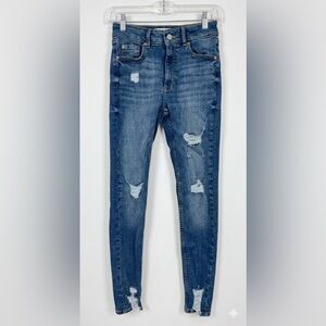 Denim&Co Distressed Dark Blue Skinny Jeans